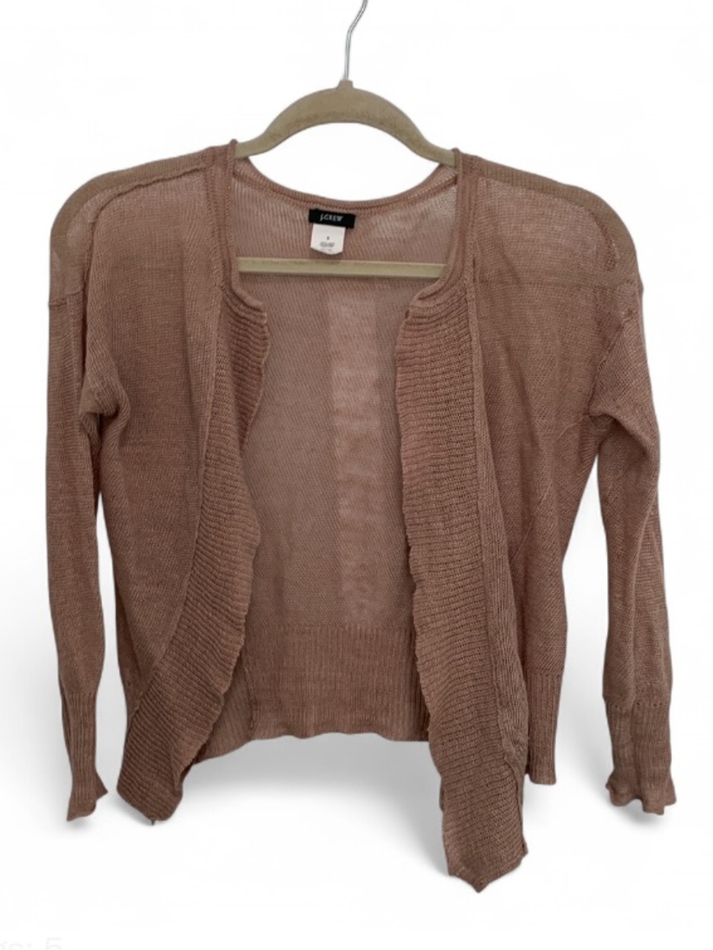 Y2K J. Crew Open-Front Linen Silk Lightweight Cardigan in Dusty Rose